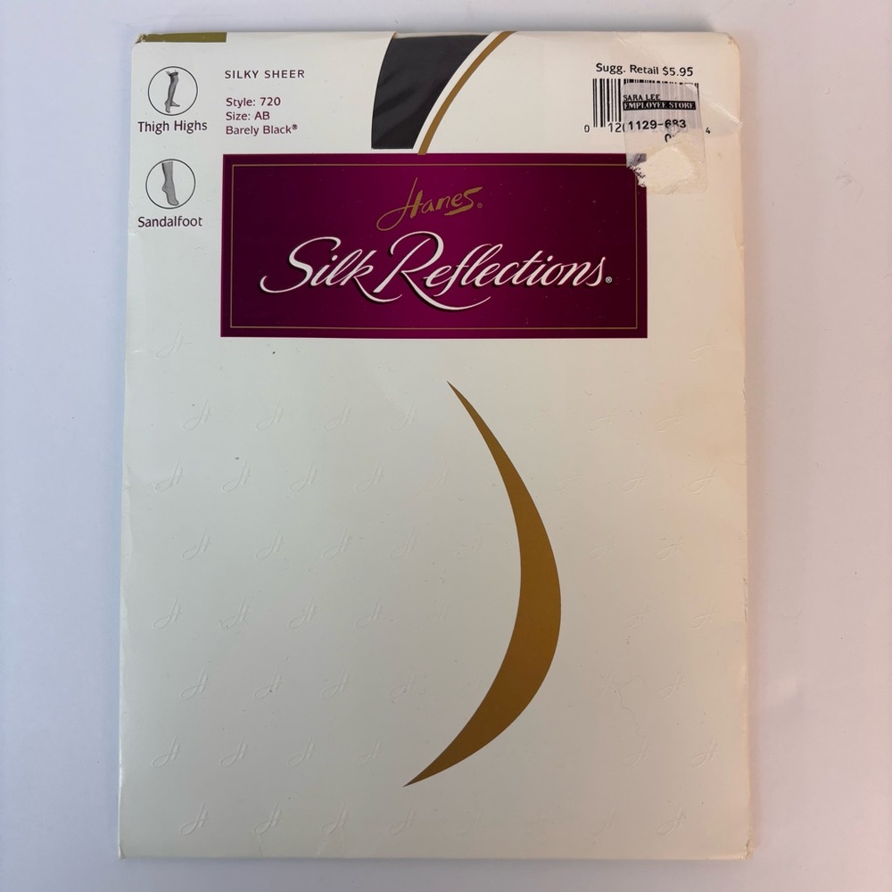 Hanes Silk Reflections Silky Sheer Thigh Highs Vintage Style 720 Barely Black AB